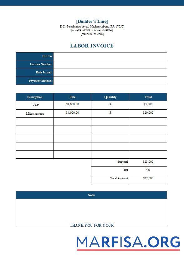 Realistic Free Labor Invoice template